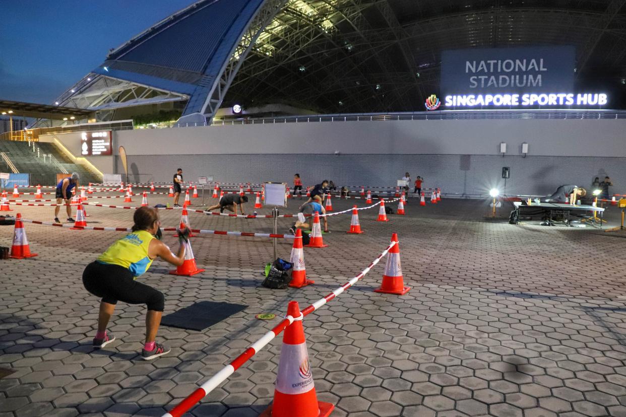 Patrons participating in Garmin Sports Sessions at the Singapore Sports Hub with safe-distancing measures in place. (PHOTO: Singapore Sports Hub)