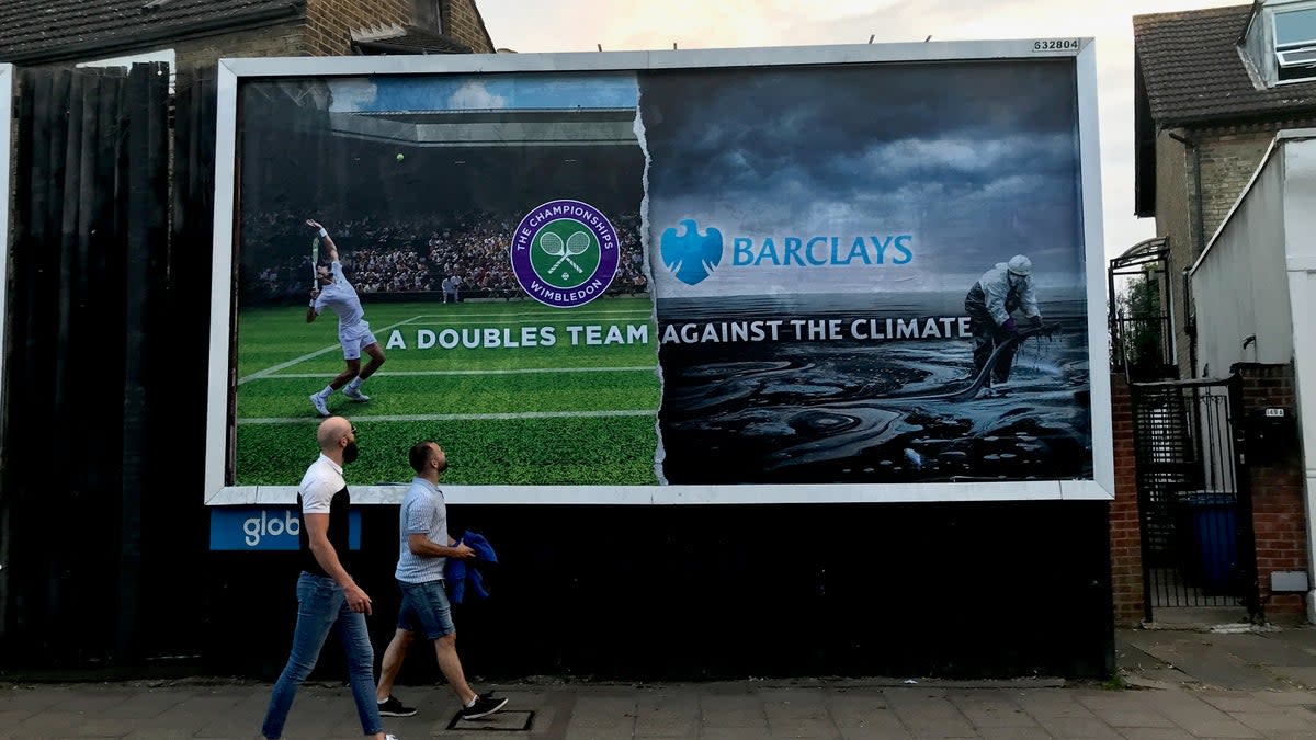 A billboard that has appeared near the Wimbledon grounds (Brandalism)