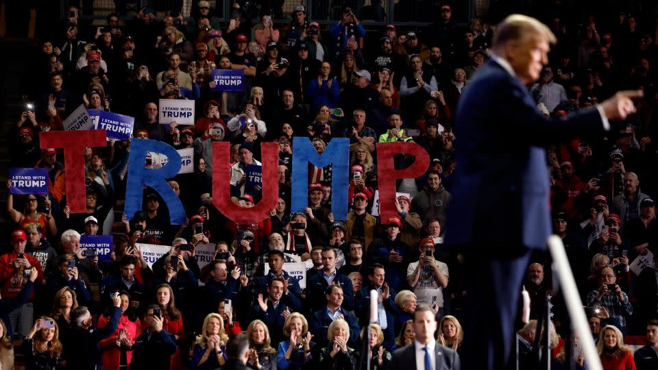 Former President Donald Trump takes the stage during a campaign rally on January 20, 2024, in Manchester, New Hampshire. - Chip Somodevilla/Getty Images