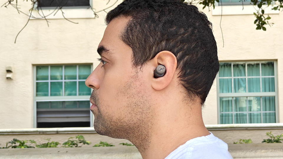 Reviewer wearing Sennheiser Momentum True Wireless 4