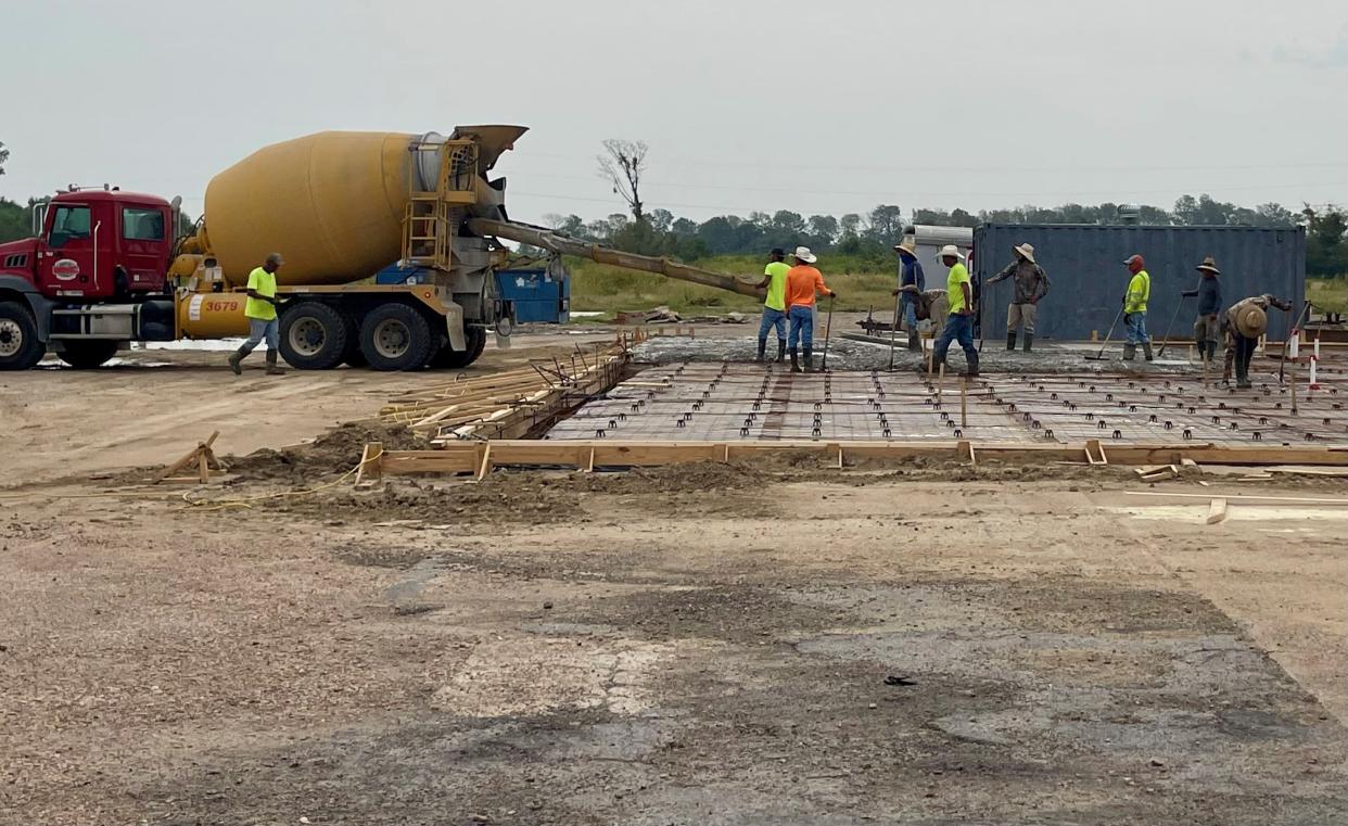 A new concrete slab is being poured Friday at the site of Chuck's Dairy Bar in Rolling Fork. The popular restaurant was leveled March 23 during a tornado that ripped through town.