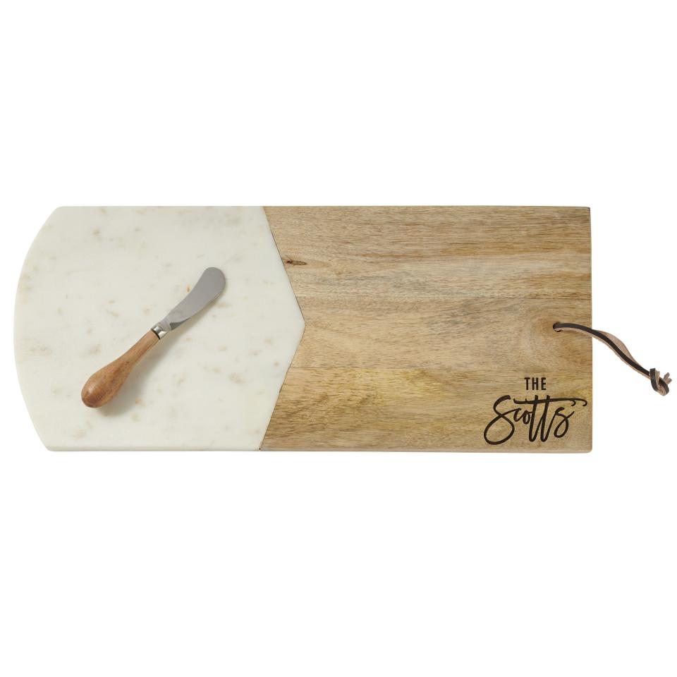 5) Marble and Mango Wood Cheese Board and Spreader Set