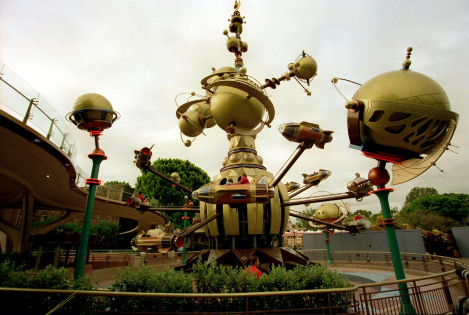 CA.tomorrowland.astro.0512.ASANAHEIMA wide view of the new Tomorrowland at Disneyland, showing Rocket Rods track at left, and the Astro Orbitor at center.  (Photo by Al Schaben/Los Angeles Times via Getty Images)