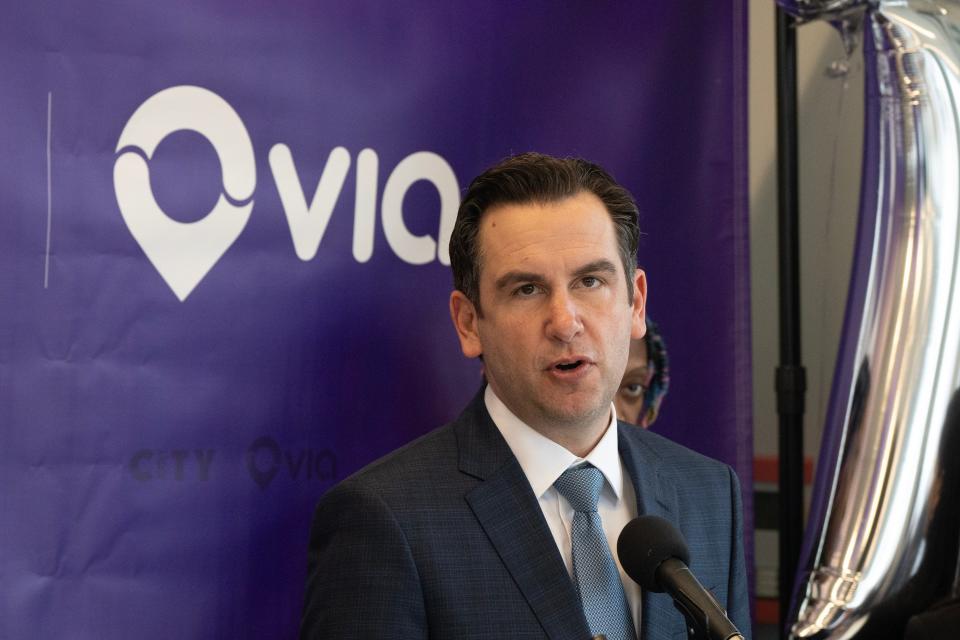Jersey City Mayor Steven Fulop touts the success of the ride-share program Via as over 2 million riders have used the micro transit system over the past four years in Jersey City, NJ on Thursday Jan. 25, 2024.