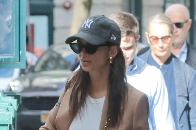 Emily Ratajkowski Shows New York Yankees Pride in Asics Sneakers & Crop Top