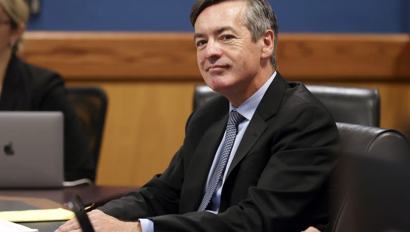 Lawyer Kenneth Chesebro appears before Judge Scott MacAfee during a motions hearing on Oct. 10, 2023, in Atlanta. Chesebro has pleaded guilty to a felony just as jury selection was getting underway in his trial on charges accusing him of participating in efforts to overturn Donald Trump’s loss in Georgia’s 2020 election. 