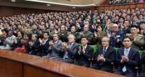 An overview of a national meeting at the People's Palace of Culture in Pyongyang on April 24, 2017 in celebration of the 85th founding anniversary of the Korean People's Army (KPA) in this handout photo by North Korea's Korean Central News Agency (KCNA) made available on April 25, 2017. KCNA/Handout via REUTERS