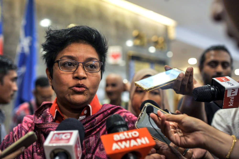 Datuk Seri Azalina Othman Said speaks to media at Umno headquarters after a meeting in Kuala Lumpur, March 12, 2020. — Picture by Shafwan Zaidon