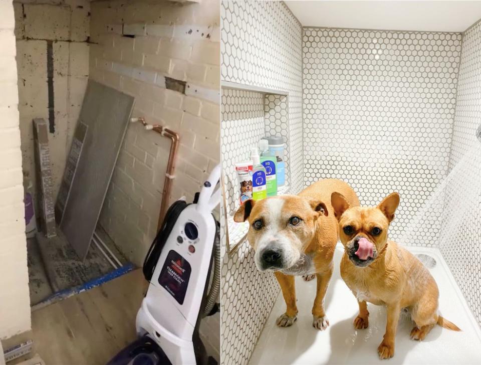 A woman has transformed her garage into a luxury dog shower. (@homestuffonly and Drench)