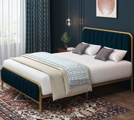 Homfa tufted upholstered headboard and bed frame