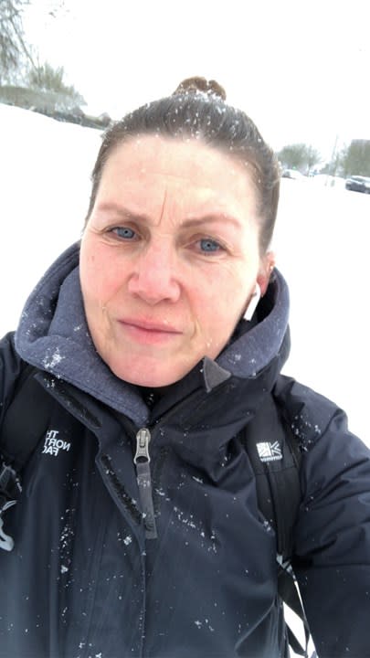 Claire Wilding walking in the snow