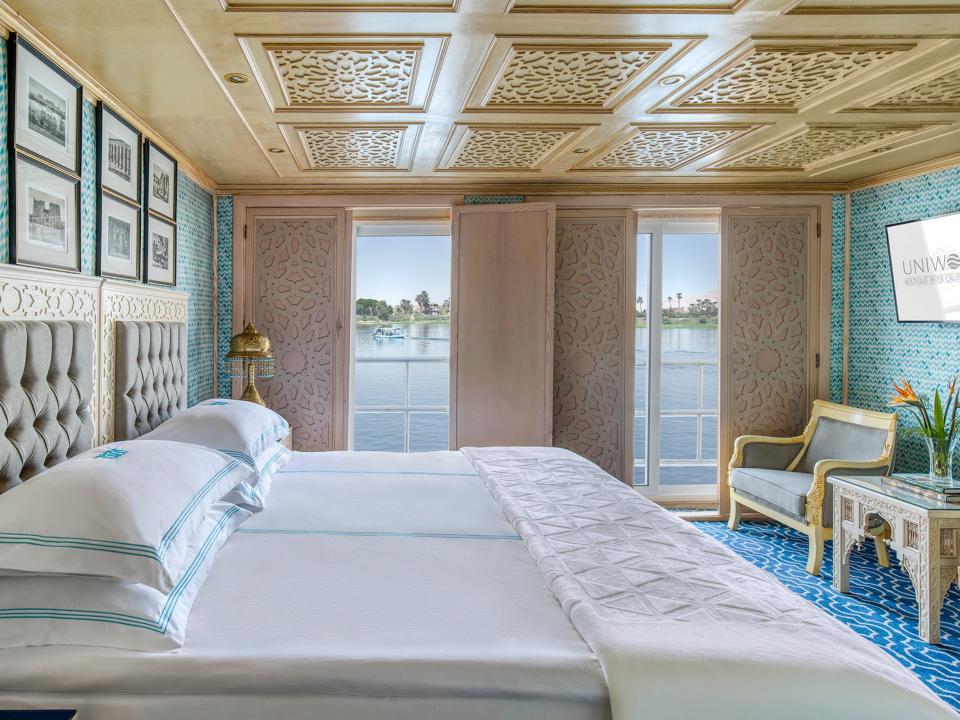 Inside a Uniworld cruise ship with a bedroom