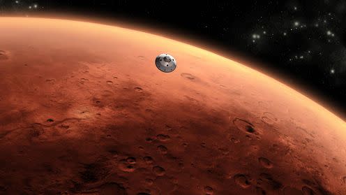 <span class="caption">Artist's concept of the Mars Science Laboratory spacecraft approaching Mars.</span> <span class="attribution"><span class="source">NASA/JPL-Caltech</span></span>