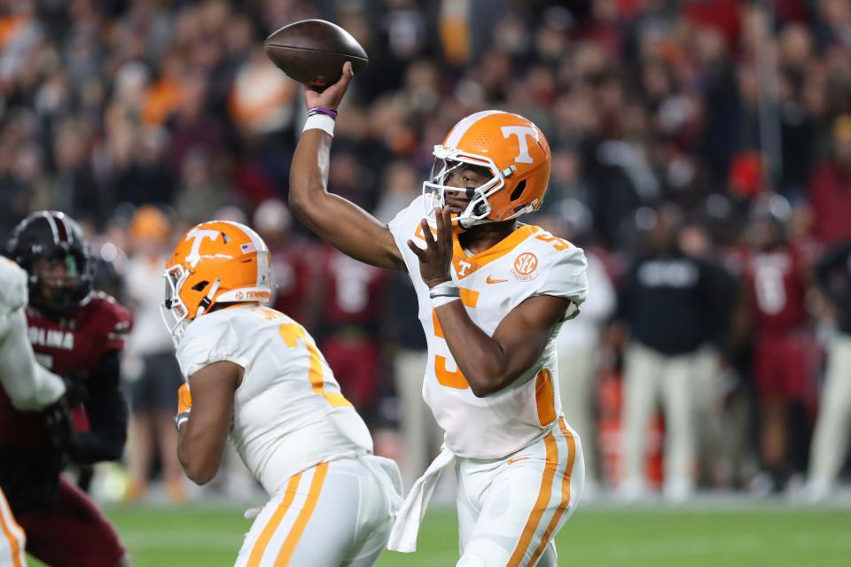 Tennessee quarterback Hendon Hooker was knocked out of the Volunteers' game vs. South Carolina after suffering a leg injury.