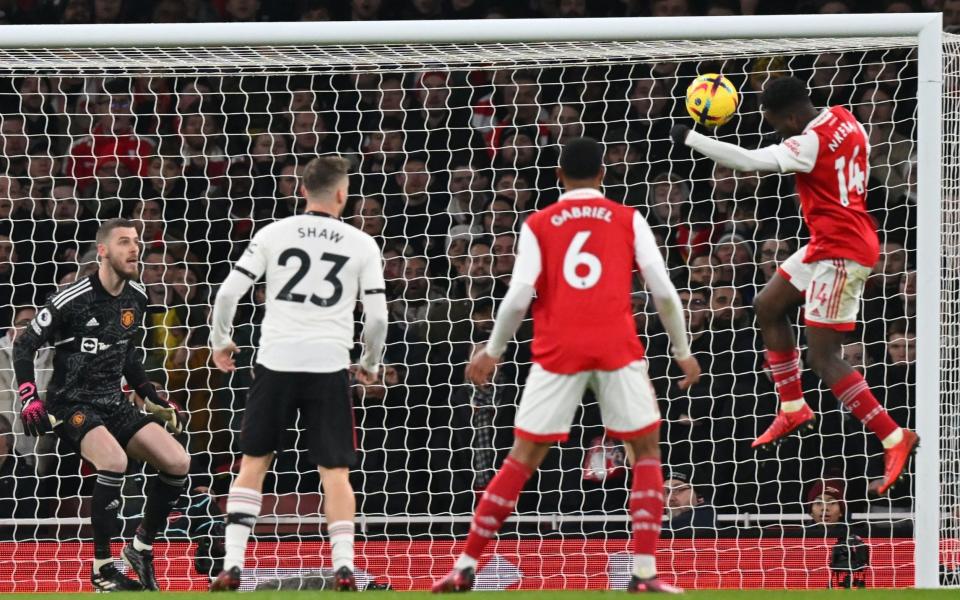 Arsenal's Eddie Nketiah levels the scores - GLYN KIRK/AFP via Getty Images)