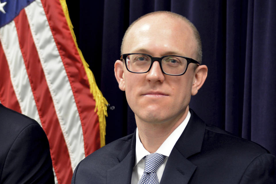 FILE - Federal prosecutor Leo Wise poses for a photograph at the U.S. Attorney's Office in downtown Baltimore on Wednesday, Feb. 21, 2018. Before he was assigned to investigate President Joe Biden’s son, Leo Wise built a reputation in Baltimore as a tough and hard-charging federal prosecutor, taking on powerful figures, whether a gang of corrupt cops, a police commissioner, a top local prosecutor or even the city’s mayor. (AP Photo/David McFadden, File)