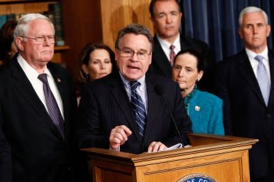 Rep. Chris Smith (D-NJ) at a news conference with fellow anti-abortion Republicans.