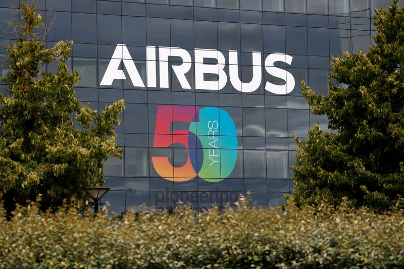 Airbus logo at the Airbus Defence and Space facility in Elancourt