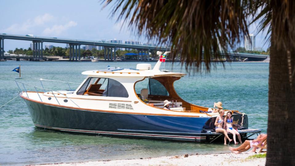 The hull shape of the Picnic Boat was designed for, well, picnics. The batteries will let owners do sunset cruises on electric power alone. - Credit: Courtesy Hinckley