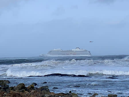 A cruise ship Viking Sky drifts towards land after an engine failure, Hustadvika, Norway March 23, 2019. Odd Roar Lange/NTB Scanpix/via REUTERS