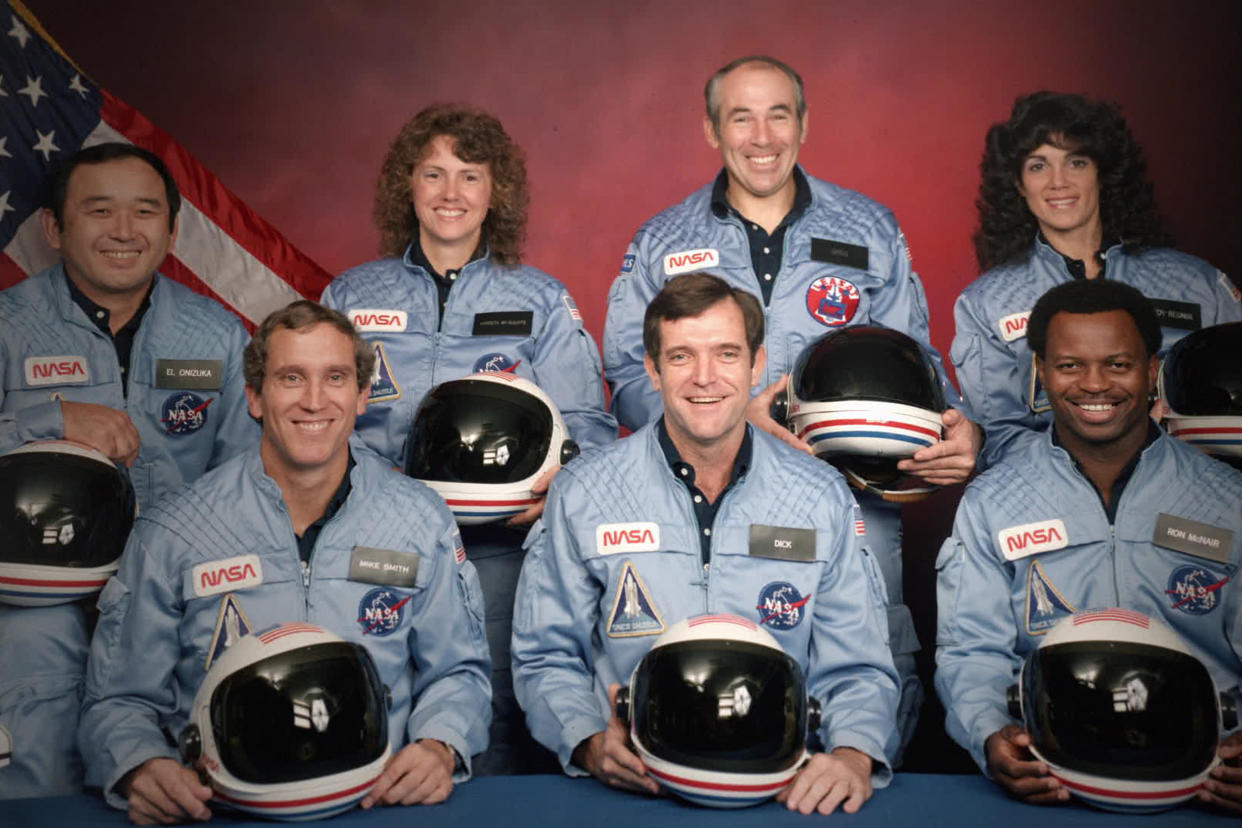 The crew of the Space Shuttle Challenger: Ellison S. Onizuka; Mike Smith; Christa McAuliffe; Dick Scobee; Gregory Jarvis; Judith Resnik; and Ronald McNair (Photo: Public Domain/NASA)