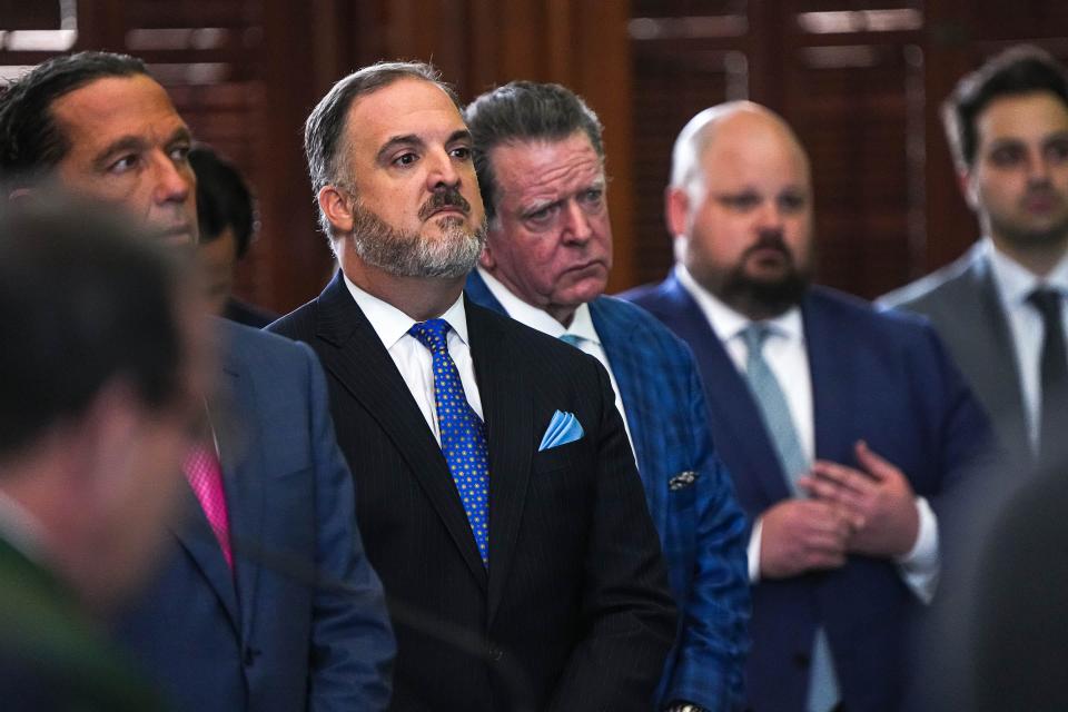 Mitch Little, left, an impeachment defense attorney for Attorney General Ken Paxton, now plans to run for a seat in the Texas House.