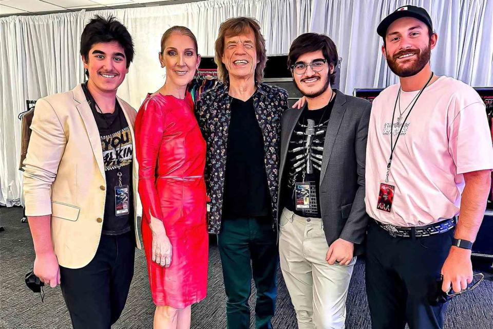 <p>celine dion/instagram</p> Céline Dion poses with Mick Jagger and her sons.