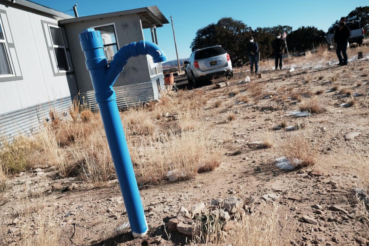 A water pump outside a home on the Navajo Nation in Thoreau, N.M. <a href="https://www.gettyimages.com/detail/news-photo/water-pump-sits-outside-of-the-home-of-janlee-hudson-who-news-photo/1359453184" rel="nofollow noopener" target="_blank" data-ylk="slk:Spencer Platt/Getty Images;elm:context_link;itc:0;sec:content-canvas" class="link ">Spencer Platt/Getty Images</a>