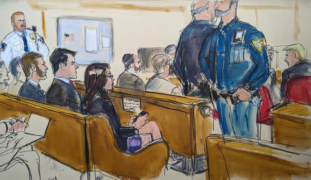 In Williams' sketch, she drew Reps. Matt Gaetz and Lauren Boebert sitting at Trump's hush money trial. Williams said she is proud of this drawing because it shows 