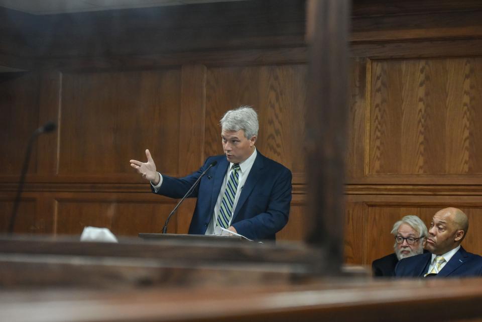 City Council attorney John Scanlon speaks during a hearing Friday, July 8, 2022 on a lawsuit filed by the City Council of Jackson against Mayor Chokwe A. Lamumba concerning the city's trash collection in Jackson, Miss. The resulting decision is in favor of the council.