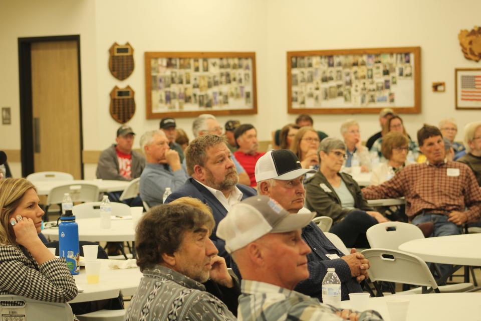 People attend a rally in opposition to Summit Carbon Solutions' proposed carbon sequestration pipeline on Sunday evening.