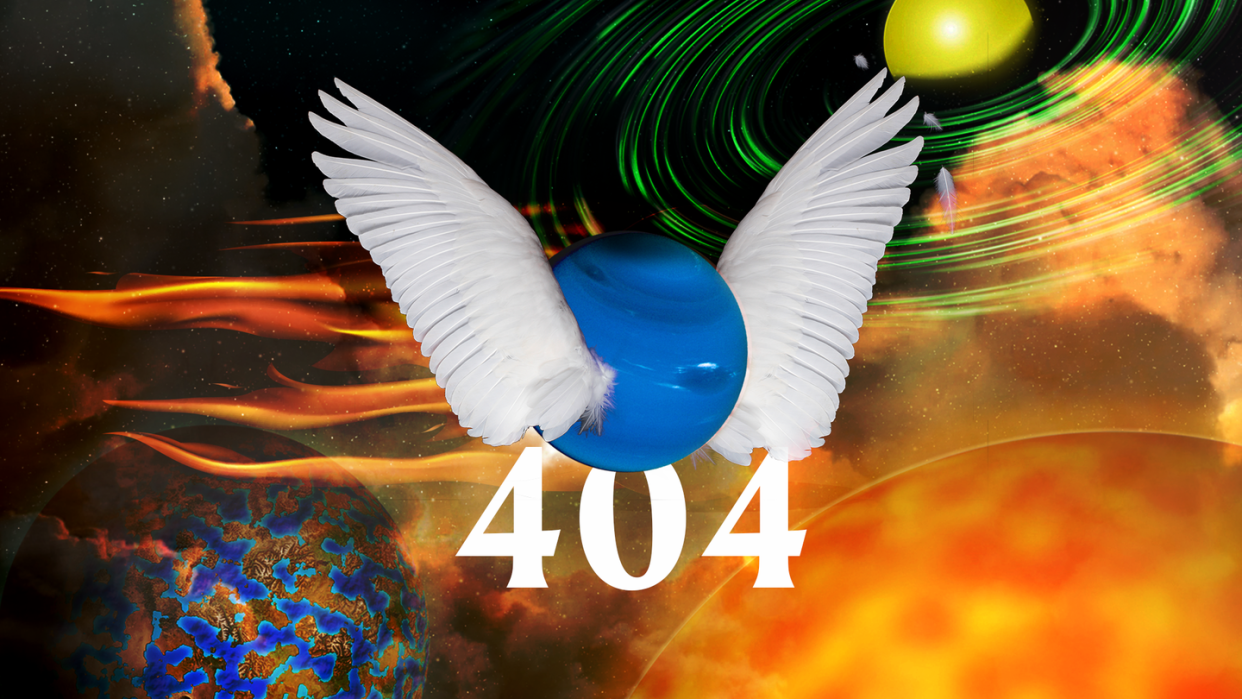 the number 404 under a winged planet