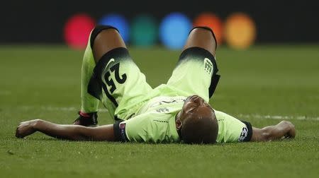 Football Soccer - Real Madrid v Manchester City - UEFA Champions League Semi Final Second Leg - Estadio Santiago Bernabeu, Madrid, Spain - 4/5/16 Manchester City's Fernandinho looks dejected at the end of the game Reuters / Juan Medina Livepic