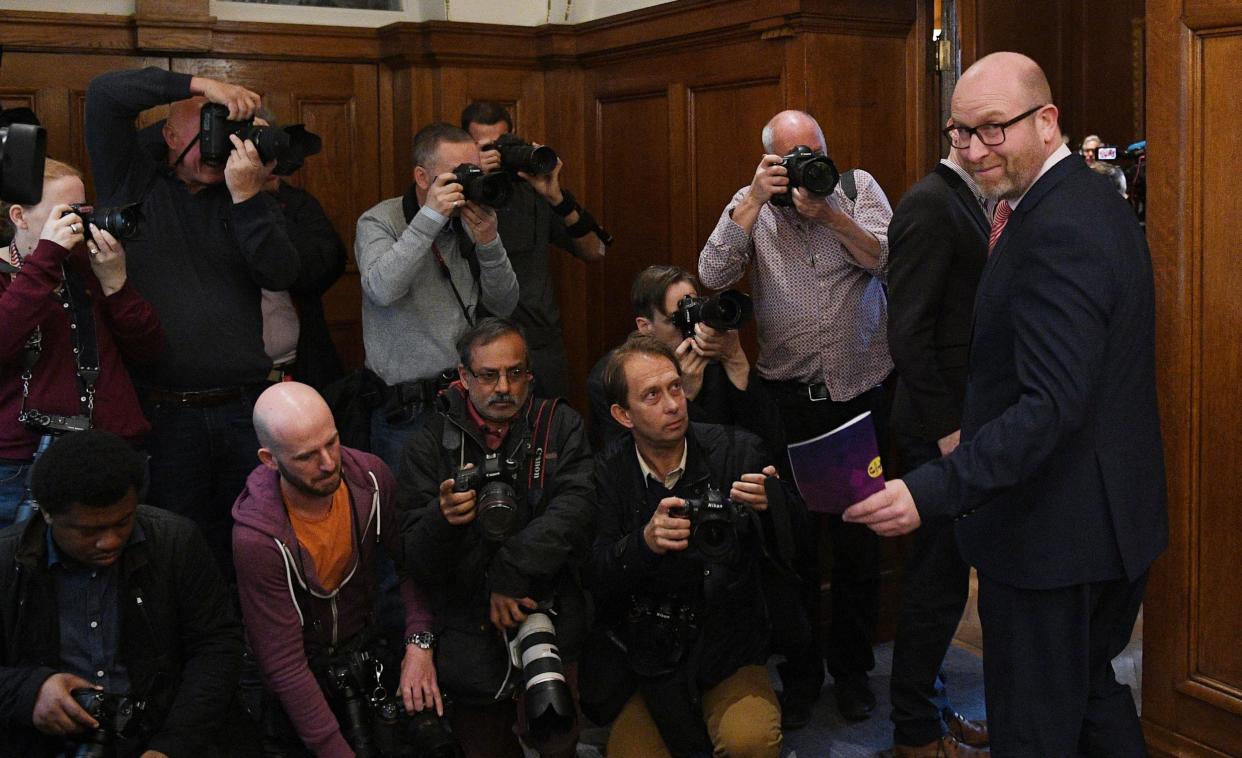 Paul Nuttall (R) arrives to deliver a party's policy announcement at Marriott County Hall London: EPA