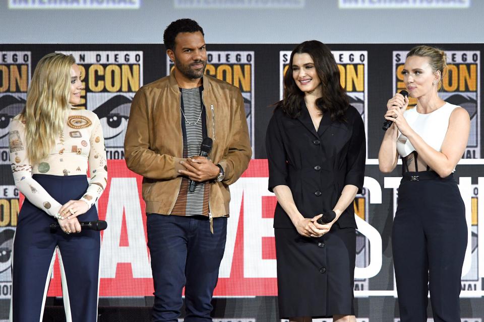 Florence Pugh, O. T. Fagbenle, Rachel Weisz, and Scarlett Johansson