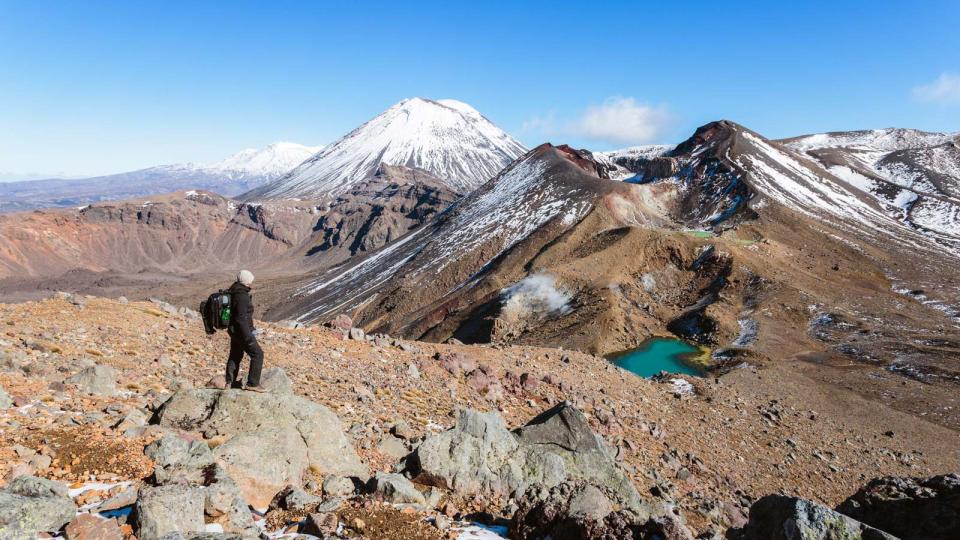 Hiker in front of Red Crater, Tongariro National Park, New Zealand