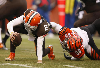 Johnny Manziel was sacked three times and had no TD passes as a rookie. (USA TODAY Sports)