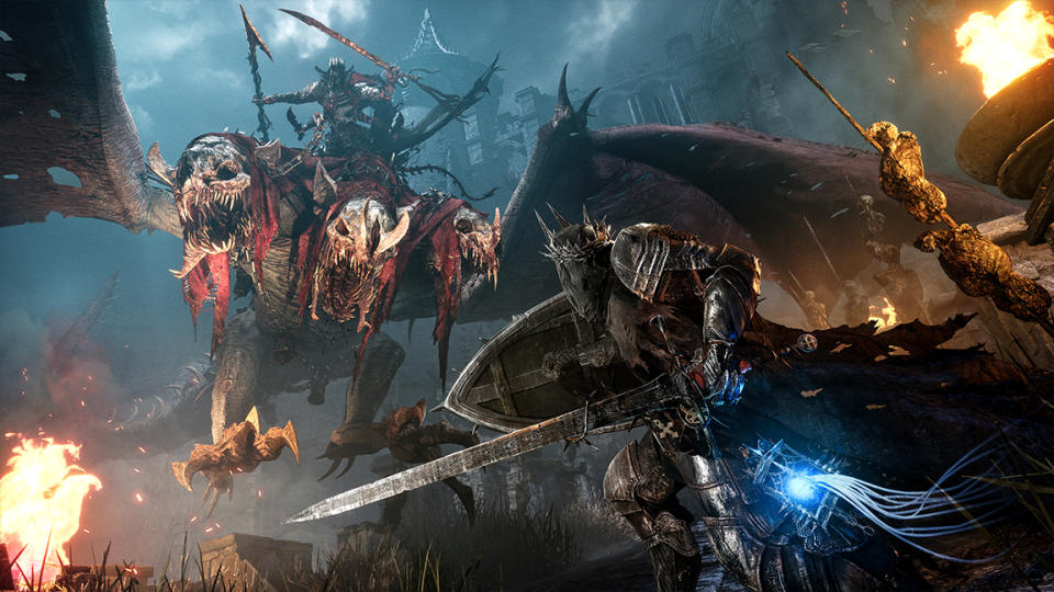 Lords of the Fallen hands-on; a knight is attacked by a three-headed creature