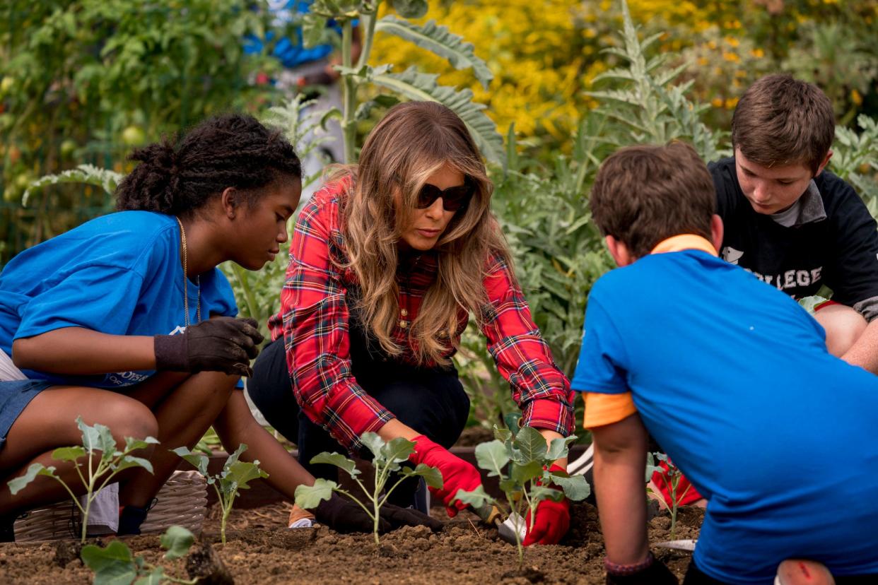 melania trump gardening flannel white house garden