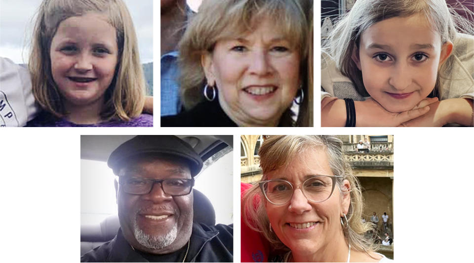 Clockwise from top left, Hallie Scruggs, Cynthia Peak, Evelyn Dieckhaus, Katherine Koonce and Michael Hill. (via Facebook; Courtesy Dieckhaus family.)