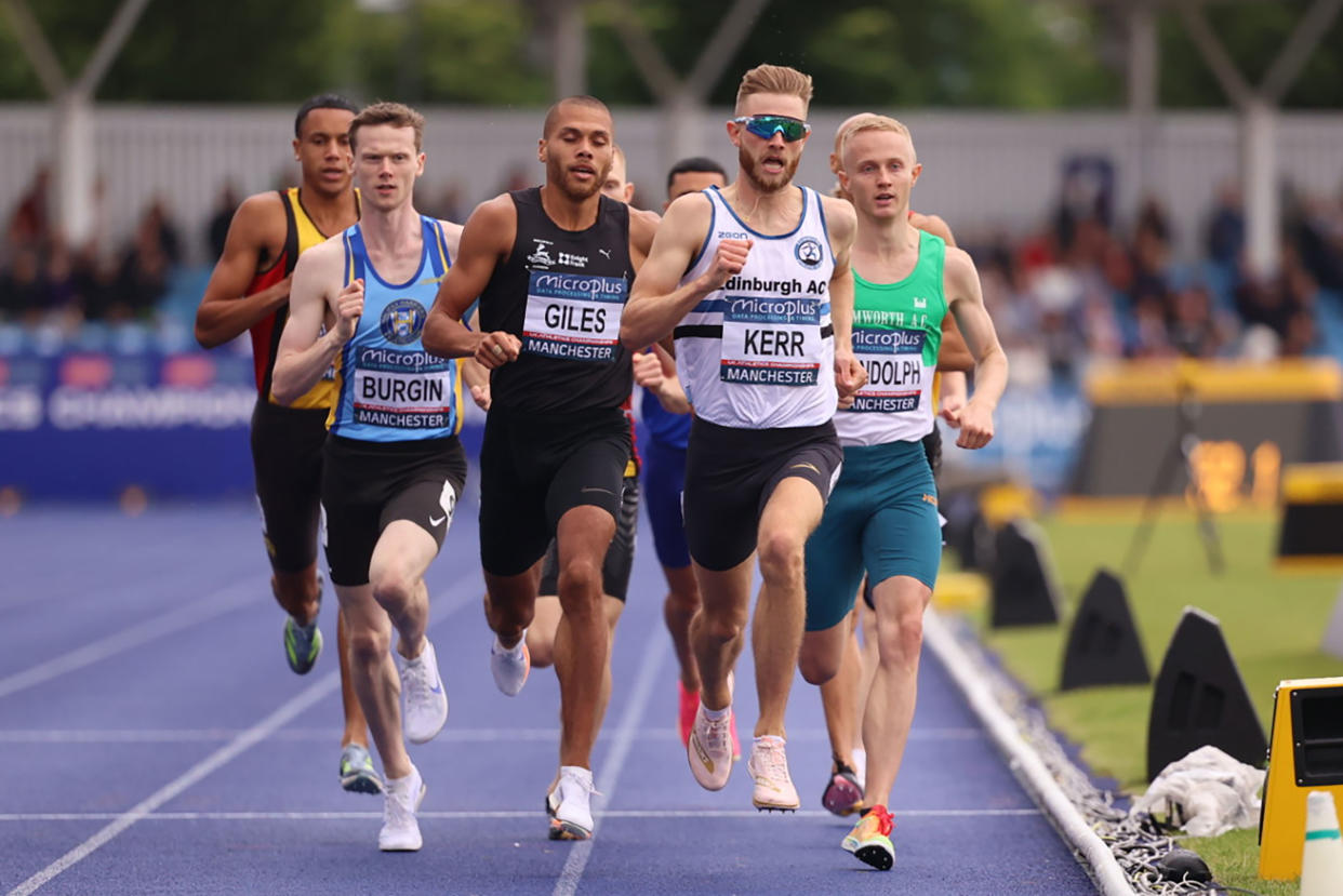 Josh Kerr take an early lead in the 800m during the Microplus UK Athletics Championships in Manchester, England, on June 30, 2024.<span class="copyright">MI News/NurPhoto/Getty Images</span>