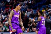 FILE PHOTO: Mar 16, 2019; New Orleans, LA, USA; Phoenix Suns forward Kelly Oubre Jr. (3) reacts during overtime against the New Orleans Pelicans at Smoothie King Center. Mandatory Credit: Stephen Lew-USA TODAY Sports
