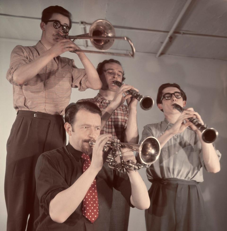 Humphrey Lyttelton, foreground, with Fawkes and two other bandmates in 1950 - Popperfoto