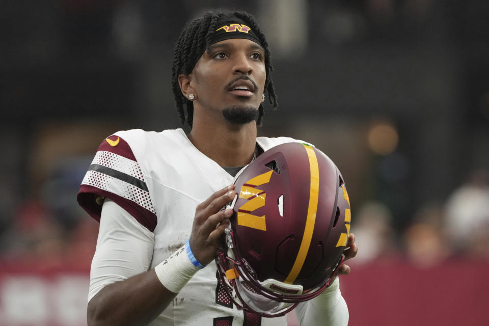 Washington Commanders quarterback Jayden Daniels is off to a stunning start to his rookie season. (AP Photo/Rick Scuteri)