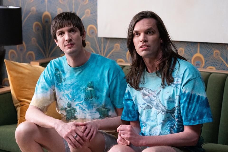 Josh Sharp (left) and Aaron Jackson, the original show's creators, write and star as identical twins in "Dicks: The Musical."