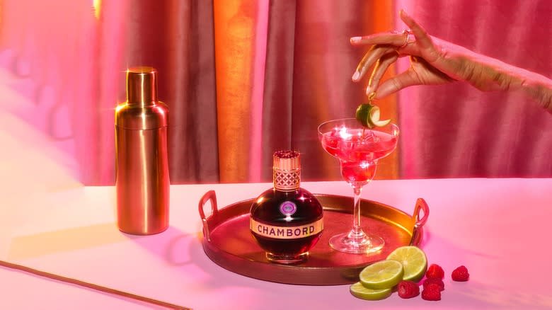 Chambord cocktail on a platter