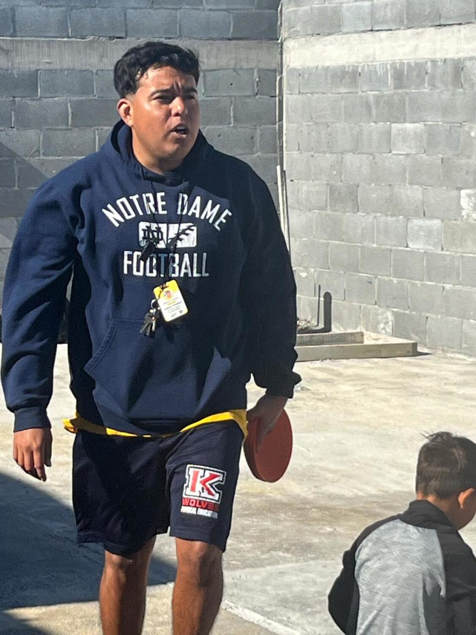 Soccer coach Abraham Reyes instructs children at an immigrant shelter in Reynosa, Mexico.