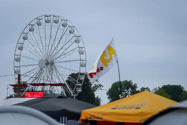 The Ferris wheel at the Highfield Festival the day after two gondolas caught fire on Saturday night - Credit: Heiko Rebsch/picture alliance via Getty Images