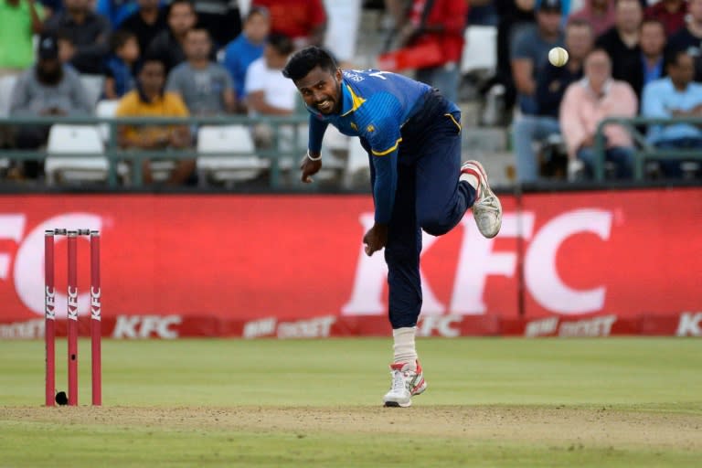 Sri Lanka's IIsuru Udana bowls during their T20 cricket match against South Africa, at Newlands January 25, 2017