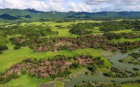 The remains of burnt villages near Maungdaw in Northern Rakhine State - Credit:  AFP